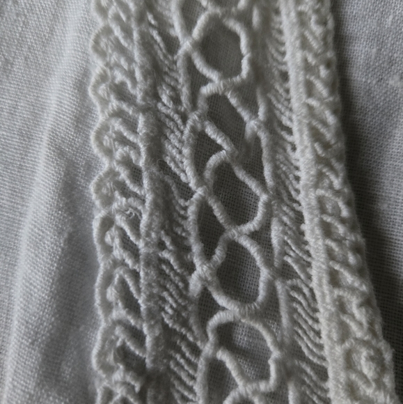 Lungo L'Arno White Linen & Crochet Lace Open Front Cardigan Size M Made In Italy - Picture 2 of 6